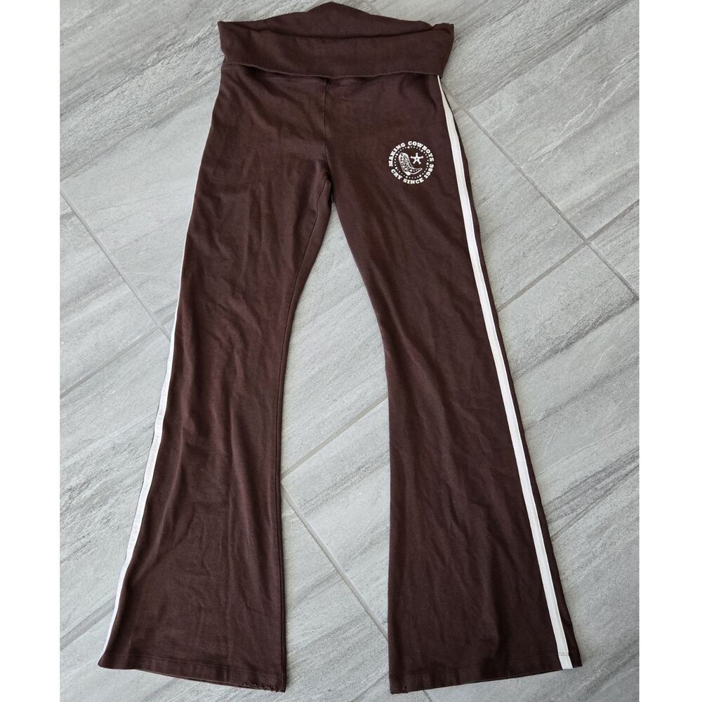 Victorias Secret Pink Fold Over Flair Leggings Brown Retro Style Sz L Read**